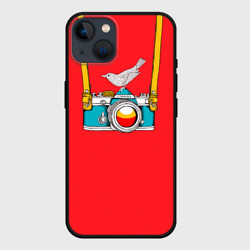 Чехол для iPhone 14 Фотоаппарат с птичкой