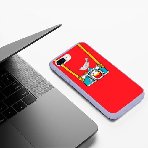 Чехол для iPhone 7Plus/8 Plus матовый Фотоаппарат с птичкой, цвет светло-сиреневый - фото 5