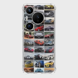 Чехол для Huawei Pura 70 Pro Крутые тачки коллаж паттерн