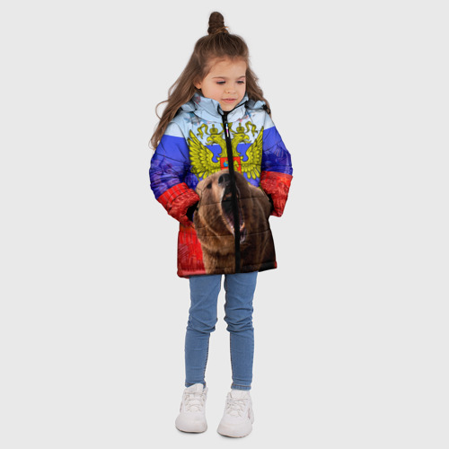 Зимняя куртка для девочек 3D Русский медведь и герб, цвет черный - фото 5