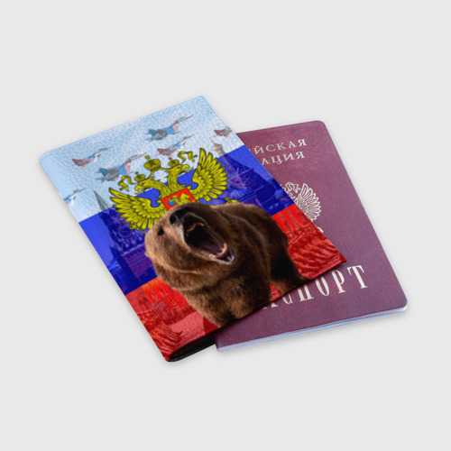 Обложка для паспорта матовая кожа Русский медведь и герб, цвет черный - фото 3