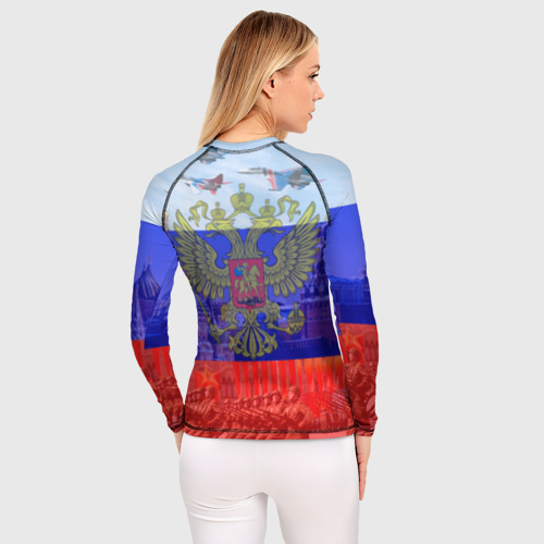 Женский рашгард 3D с принтом Русский медведь и герб, вид сзади #2