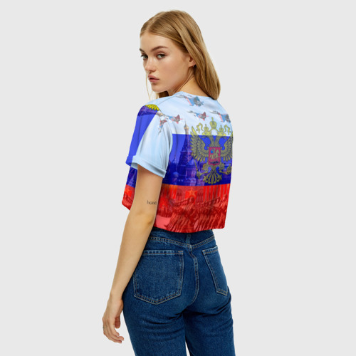 Женская футболка Crop-top 3D Русский медведь и герб, цвет 3D печать - фото 5