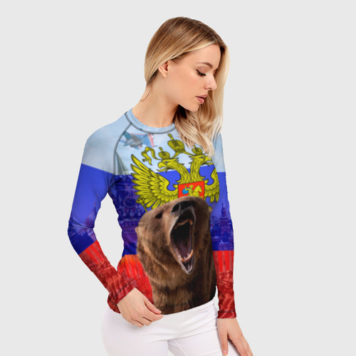 Женский рашгард 3D с принтом Русский медведь и герб, фото на моделе #1
