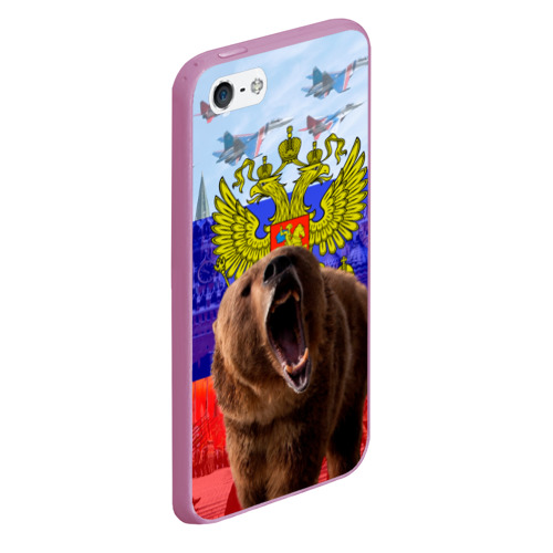 Чехол для iPhone 5/5S матовый Русский медведь и герб, цвет розовый - фото 3