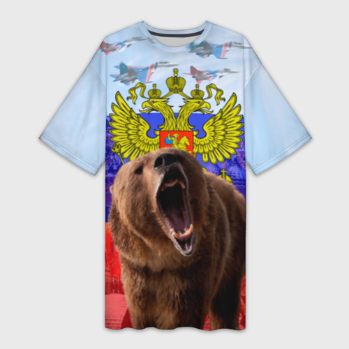 Платье-футболка с принтом Русский медведь и герб, вид спереди №1