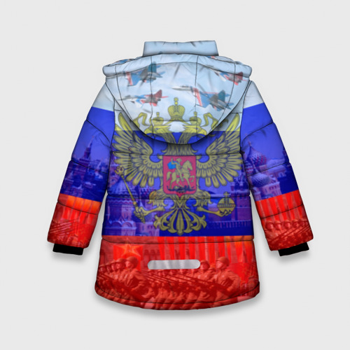 Зимняя куртка для девочек 3D Русский медведь и герб, цвет черный - фото 2