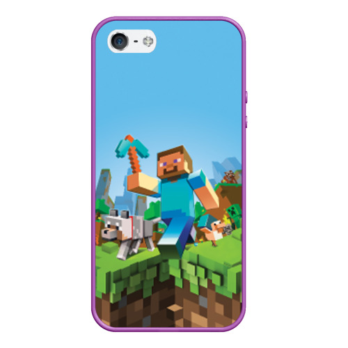 Чехол для iPhone 5/5S матовый Minecraft, цвет фиолетовый