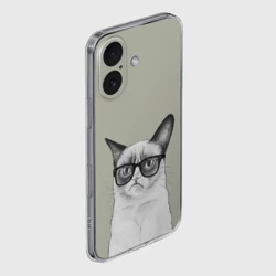 Чехол для iPhone 16 силиконовый с защитой камеры Кот - хипстер - фото 2