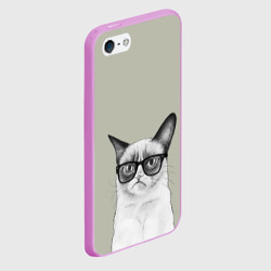 Чехол для iPhone 5/5S матовый Кот - хипстер - фото 2