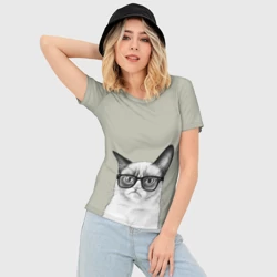 Женская футболка 3D Slim Кот - хипстер - фото 2