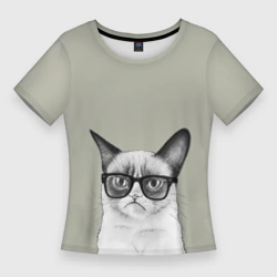 Женская футболка 3D Slim Кот - хипстер