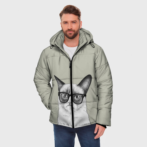 Мужская зимняя куртка 3D Кот - хипстер, цвет красный - фото 3