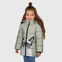 Зимняя куртка для девочек 3D Кот - хипстер - фото 2
