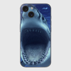 Чехол для iPhone 15 силиконовый с защитой камеры Белая акула