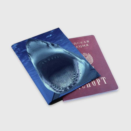 Обложка для паспорта матовая кожа Белая акула - фото 3