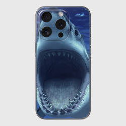 Чехол для iPhone 15 Pro силиконовый с защитой камеры Белая акула