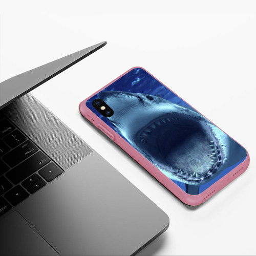 Чехол для iPhone XS Max матовый Белая акула, цвет малиновый - фото 5