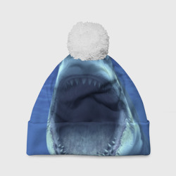 Шапка 3D c помпоном Белая акула