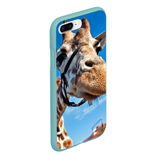 Чехол для iPhone 7Plus/8 Plus матовый Прикольный жираф, цвет мятный - фото 3