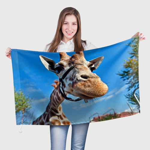 Флаг с принтом Прикольный жираф, вид спереди №1