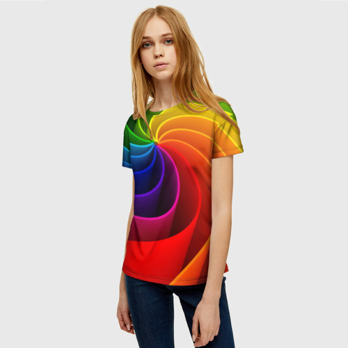 Женская футболка 3D Радуга цвета, цвет 3D печать - фото 3