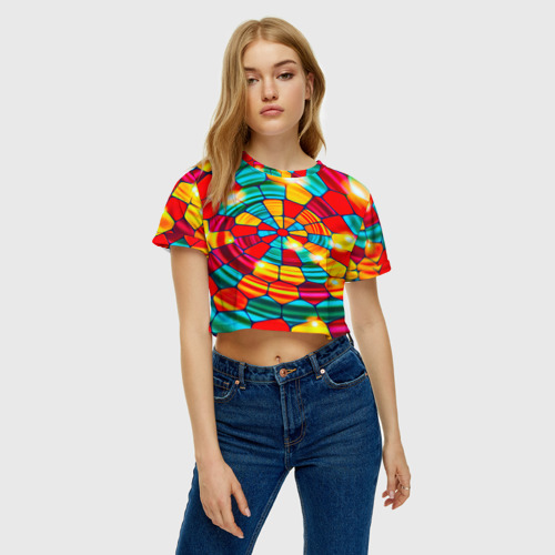 Женская футболка Crop-top 3D Мозаика, цвет 3D печать - фото 3