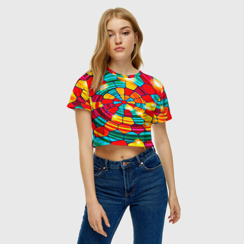 Женская футболка Crop-top 3D Мозаика, цвет 3D печать - фото 4
