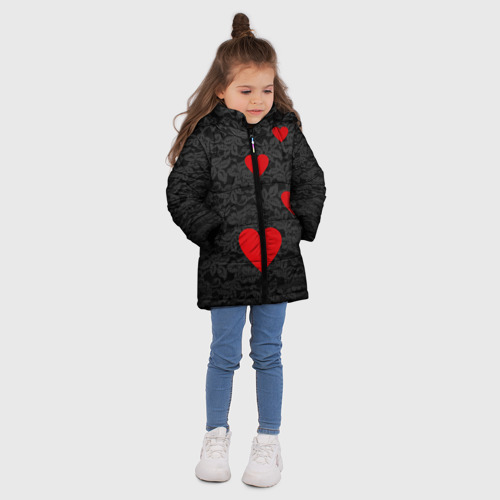 Зимняя куртка для девочек 3D Кружево и сердца, цвет светло-серый - фото 5