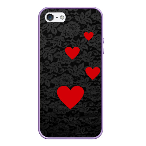 Чехол для iPhone 5/5S матовый Кружево и сердца, цвет светло-сиреневый