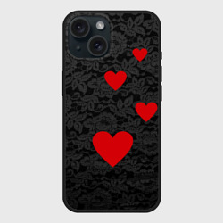 Чехол силиконовый для Apple iPhone 15 матовый Кружево и сердца