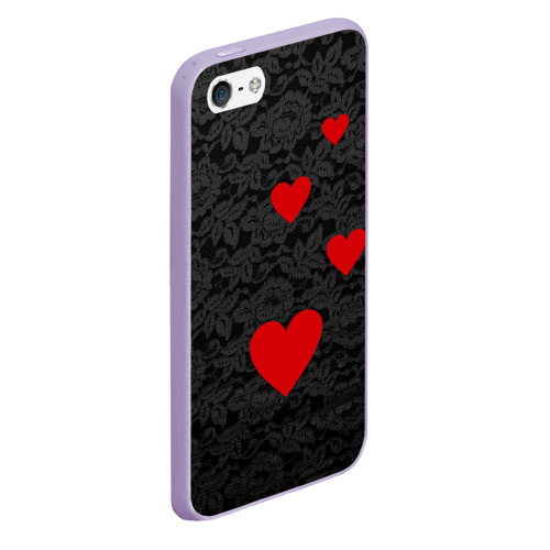 Чехол для iPhone 5/5S матовый Кружево и сердца, цвет светло-сиреневый - фото 3
