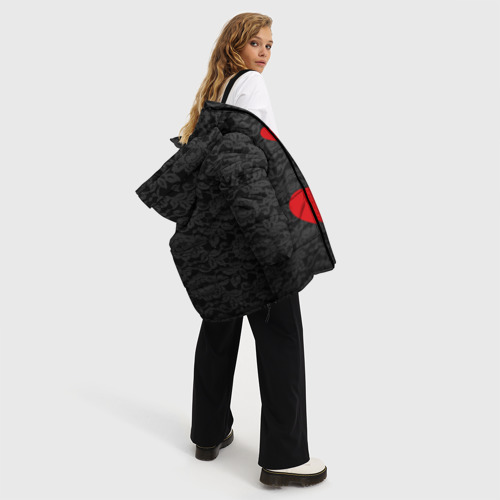 Женская зимняя куртка Oversize Кружево и сердца, цвет черный - фото 5