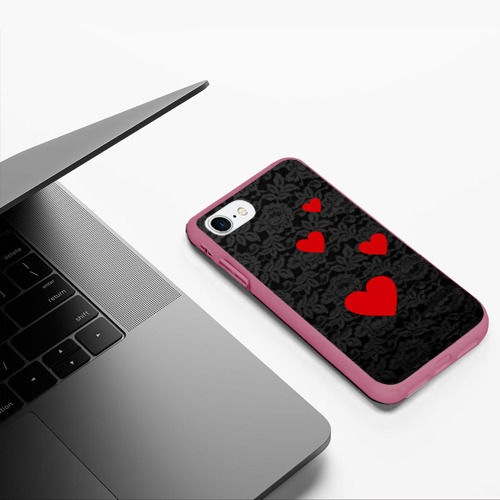 Чехол для iPhone 7/8 матовый Кружево и сердца, цвет малиновый - фото 5