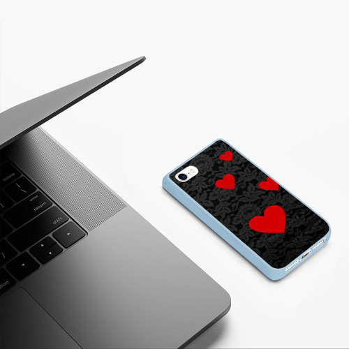 Чехол для iPhone 5/5S матовый Кружево и сердца, цвет голубой - фото 5