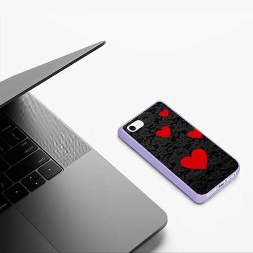 Чехол для iPhone 5/5S матовый Кружево и сердца, цвет светло-сиреневый - фото 5