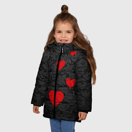 Зимняя куртка для девочек 3D Кружево и сердца, цвет светло-серый - фото 3