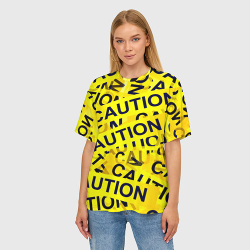 Женская футболка oversize 3D Caution, цвет 3D печать - фото 3