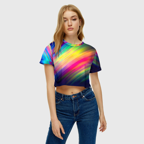 Женская футболка Crop-top 3D Радужные полосы, цвет 3D печать - фото 3