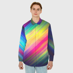 Мужская рубашка oversize 3D Радужные полосы - фото 2