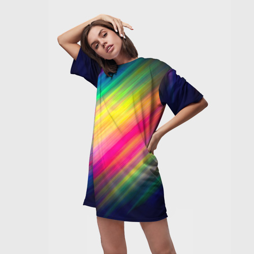 Платье-футболка 3D Радужные полосы, цвет 3D печать - фото 3