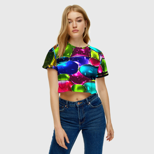 Женская футболка Crop-top 3D Мозаика(стекло) - фото 3