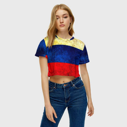 Женская футболка Crop-top 3D Триколор, цвет 3D печать - фото 4