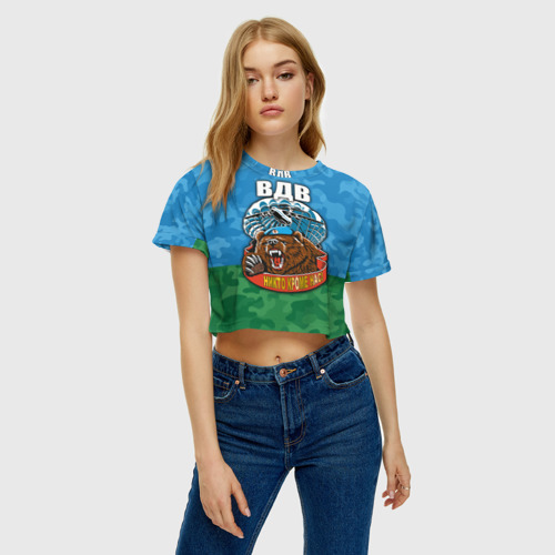 Женская футболка Crop-top 3D ВДВ медведь, цвет 3D печать - фото 3