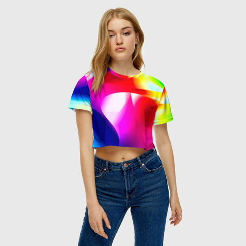 Женская футболка Crop-top 3D Радужный, цвет 3D печать - фото 3