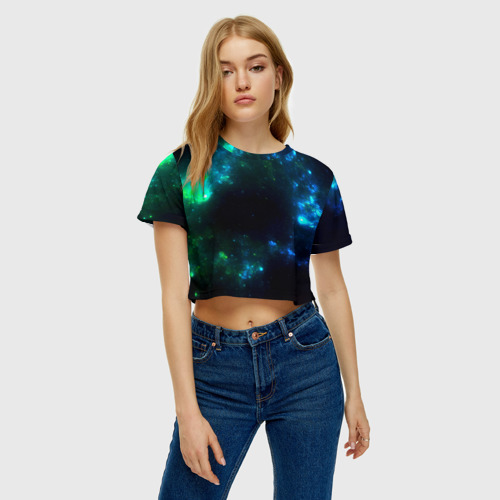 Женская футболка Crop-top 3D Космос, цвет 3D печать - фото 4