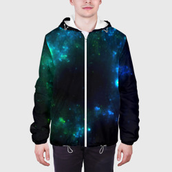 Куртка с принтом Космос для мужчины, вид на модели спереди №3. Цвет основы: белый