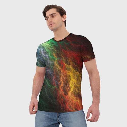 Мужская футболка 3D Разноцветные молнии, цвет 3D печать - фото 3