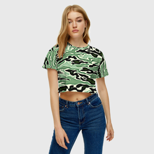 Женская футболка Crop-top 3D Камуфляж, цвет 3D печать - фото 3