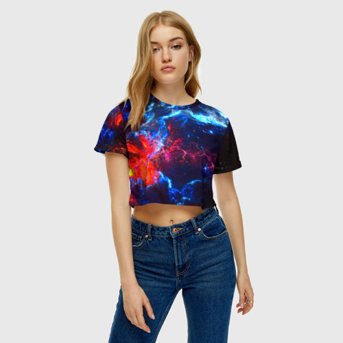 Женская футболка Crop-top 3D Космос, цвет 3D печать - фото 3